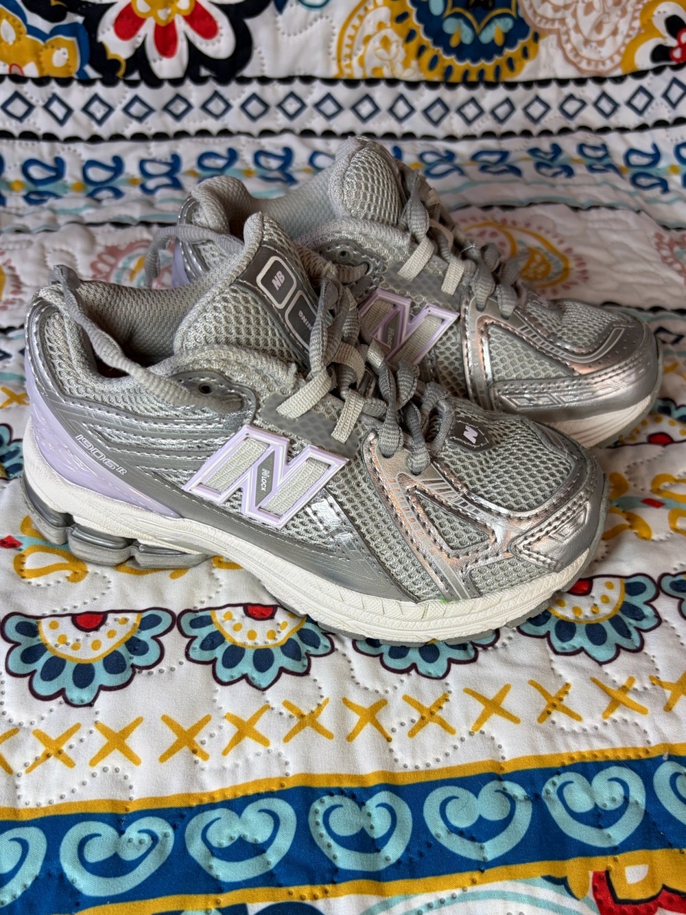 New Balance Silver with Light Purple Accent Athletic Sneakers